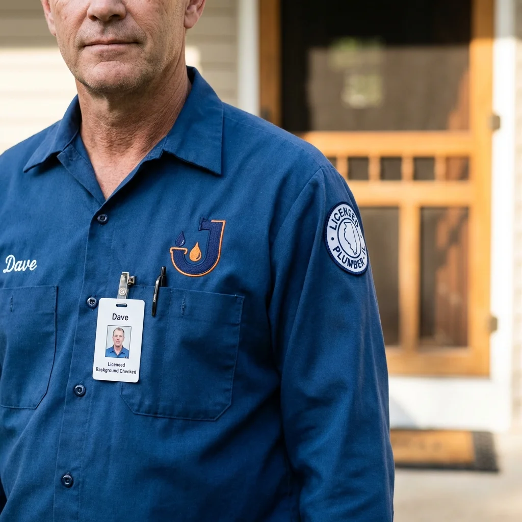 Licensed plumber showing ID badge in Glenville, WV