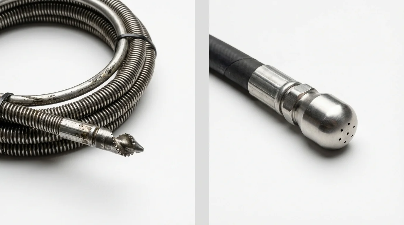 Drain snake cable and hydro jetting nozzle used for drain cleaning in Glenville, WV