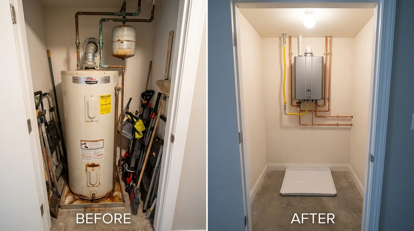 Tank water heater versus wall-mounted tankless unit comparison for Glenville, WV homeowners